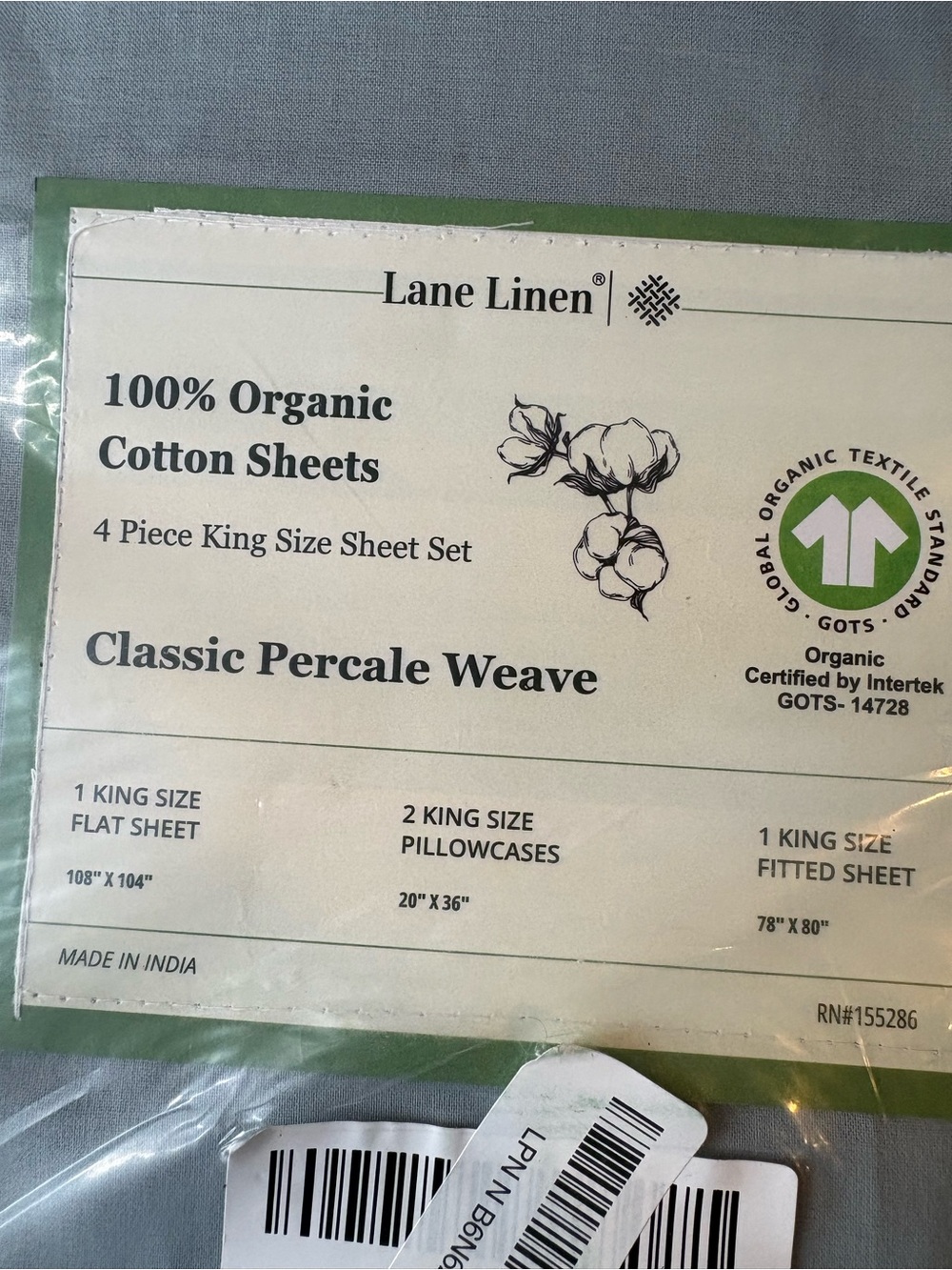 Lane linen Organic Cotton Sheet Set - Sage King - Picture 3 of 3